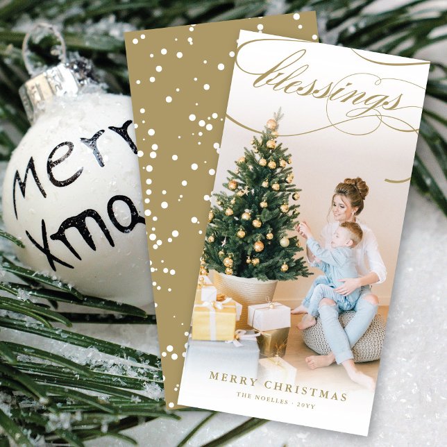 Cartes Pour Fêtes Annuelles Croire Star Gold Calligraphy Photo de Noël (Créateur téléchargé)