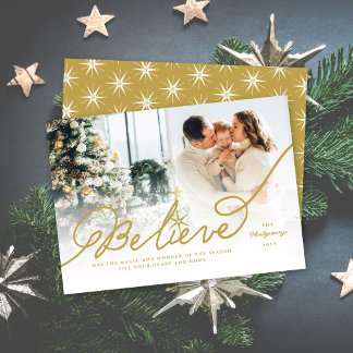 Cartes Pour Fêtes Annuelles Croire Star Gold Calligraphy Photo de Noël