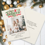 Cartes Pour Fêtes Annuelles Crois-Joyeux Noël ! Photo moderne, simple<br><div class="desc">Carte de vacances photo "Believe-Merry Christmas" spécifique au client. Moderne et simple pour les amoureux du papier et du numérique en version imprimée et téléchargeable.</div>