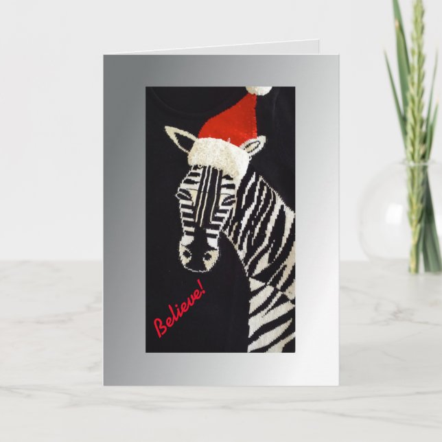 Cartes Pour Fêtes Annuelles Crois ! Zèbre de Noël avec chapeau de Père Noël Ro (Devant)