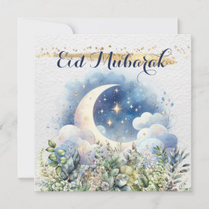 Cartes Pour Fêtes Annuelles Croissant de lune à l'aquarelle Eid Mubarak avec a