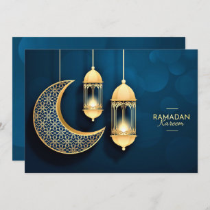 Cartes Pour Fêtes Annuelles Croissant d'or et lanterne Ramadan Kareem