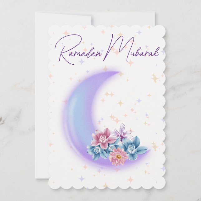 Cartes Pour Fêtes Annuelles Croissant floral mignon islamique Ramadan Moubarak (Devant)