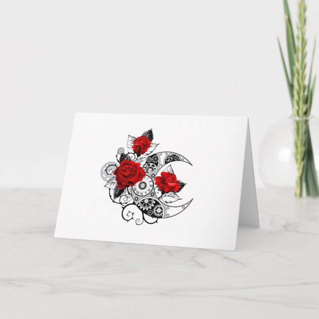 Cartes Pour Fêtes Annuelles Croissant mécanique avec roses rouges (Devant)