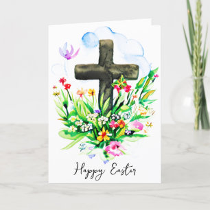 Cartes Pour Fêtes Annuelles Croix aquarelle et fleurs sauvages Pâques personna