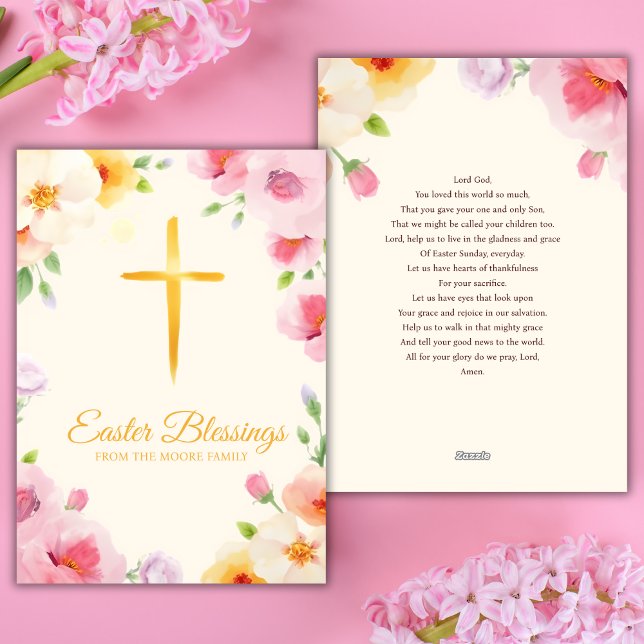 Cartes Pour Fêtes Annuelles Croix catholique aquarelle Bénédictions de Pâques  (Watercolor Catholic Cross Easter Blessings Prayer Holiday Card)