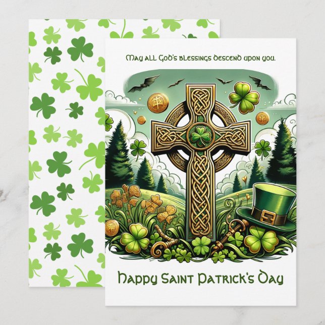 Cartes Pour Fêtes Annuelles Croix celtique : célébration de la Saint-Patrick (Devant / Derrière)