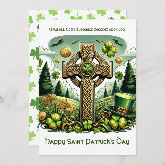 Cartes Pour Fêtes Annuelles Croix celtique : Fête de la Saint Patrick (Devant / Derrière)