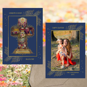 Cartes Pour Fêtes Annuelles Croix chrétienne Résurrection Famille Photo Pâques
