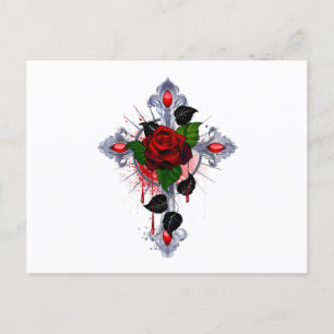 Cartes Pour Fêtes Annuelles Croix d'argent avec une rose rouge