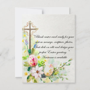 Cartes Pour Fêtes Annuelles Croix de Pâques avec fleurs et œufs vierge