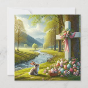 Cartes Pour Fêtes Annuelles croix de Pâques avec lapin et œufs
