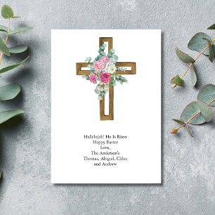 Cartes Pour Fêtes Annuelles Croix de Pâques Fleurs Roses Religieuses Chrétienn
