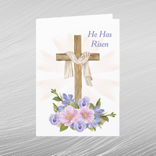 Cartes Pour Fêtes Annuelles Croix de Pâques pourpre Chrétien Floral