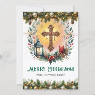 Cartes Pour Fêtes Annuelles Croix élégante avec lanterne et bougies Noël
