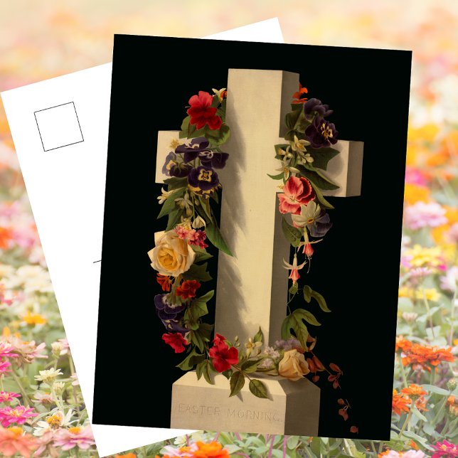 Cartes Pour Fêtes Annuelles Croix florale catholique Jésus Pâques (Religious Christian Catholic Floral Cross Jesus Christ Resurrection Pascha Easter Holiday Postcard)