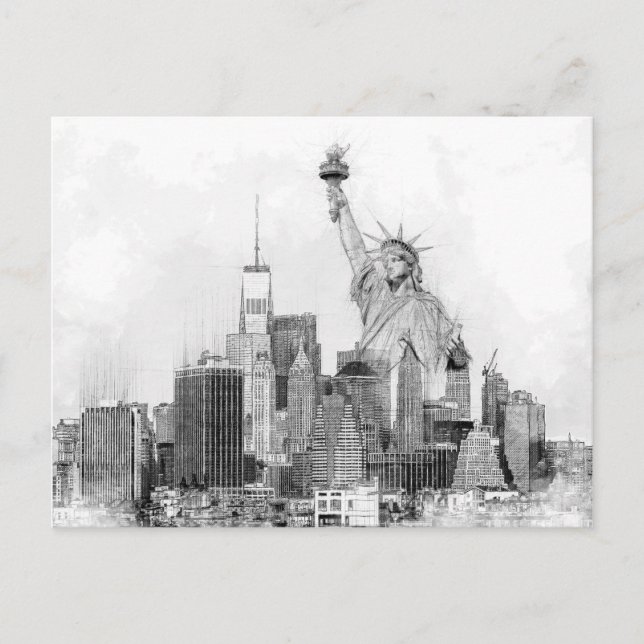 Cartes Pour Fêtes Annuelles Croquis de la statue de la liberté de New York (Devant)