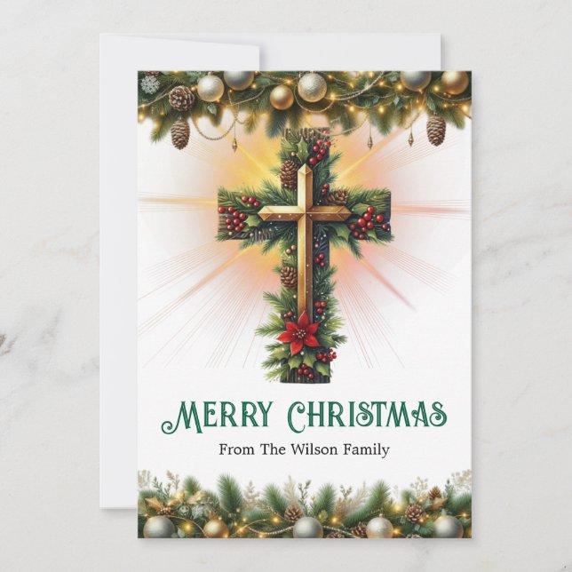 Cartes Pour Fêtes Annuelles Cross Draped in Christmas Garland, Greeting Cards (Devant)