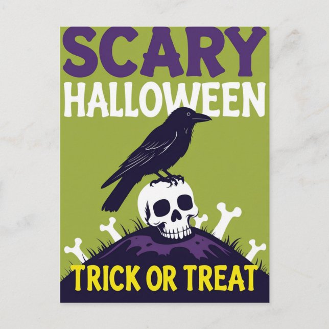 Cartes Pour Fêtes Annuelles Crow on Skull Trick or Treat Halloween (Devant)