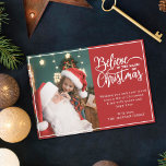 Cartes Pour Fêtes Annuelles Croyez en la magie de Noël 2 photos de famille rou<br><div class="desc">Carte de voeux moderne avec l'un de vos portraits de famille de Noël préférés sur la gauche complétée par les mots "Croyez en la magie de Noël" sur la droite sur un arrière - plan rouge festif, personnalisable avec votre propre message de voeux. Vous pouvez télécharger une photo de plus...</div>