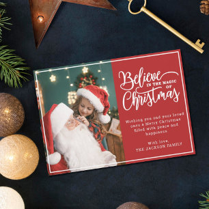 Cartes Pour Fêtes Annuelles Croyez en la magie de Noël 2 photos de famille rou