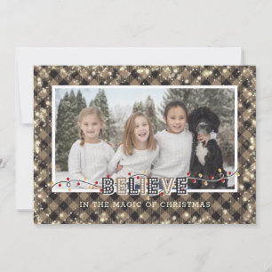 Cartes Pour Fêtes Annuelles Croyez en la magie Rustique photo plaid
