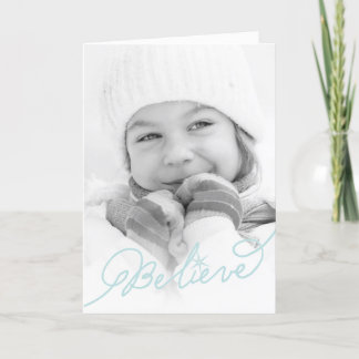 Cartes Pour Fêtes Annuelles Croyez la photo bleue de Noël de calligraphie