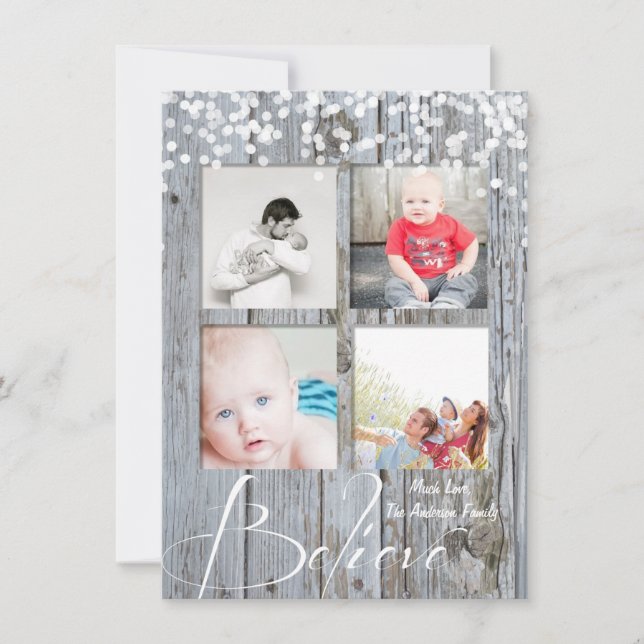 Cartes Pour Fêtes Annuelles Croyez Rustic Wood Sparkle Stars Noël (Devant)