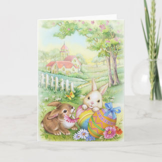 Cartes Pour Fêtes Annuelles Cru, lapins de Pâques nostalgiques