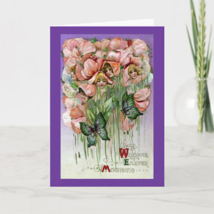 Cartes Pour Fêtes Annuelles Cru Pâques de pois doux et de papillons