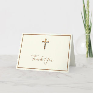 Cartes Pour Fêtes Annuelles Crucifix catholique élégant en or Merci religieux
