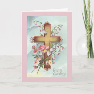 Cartes Pour Fêtes Annuelles Crucifix vintage de Pâques avec les fleurs roses,