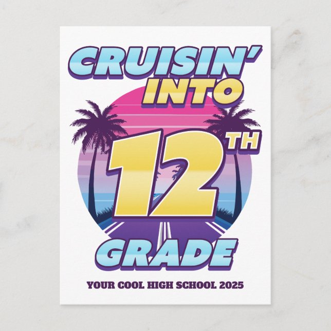 Cartes Pour Fêtes Annuelles Cruisin’ Retour à l’école 12e année (Devant)