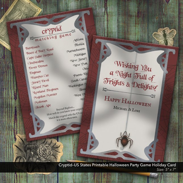 Cartes Pour Fêtes Annuelles Cryptid-États-Unis Printemps Halloween (Cryptids of the US Matching Challenge–Printable Halloween Party Activity)