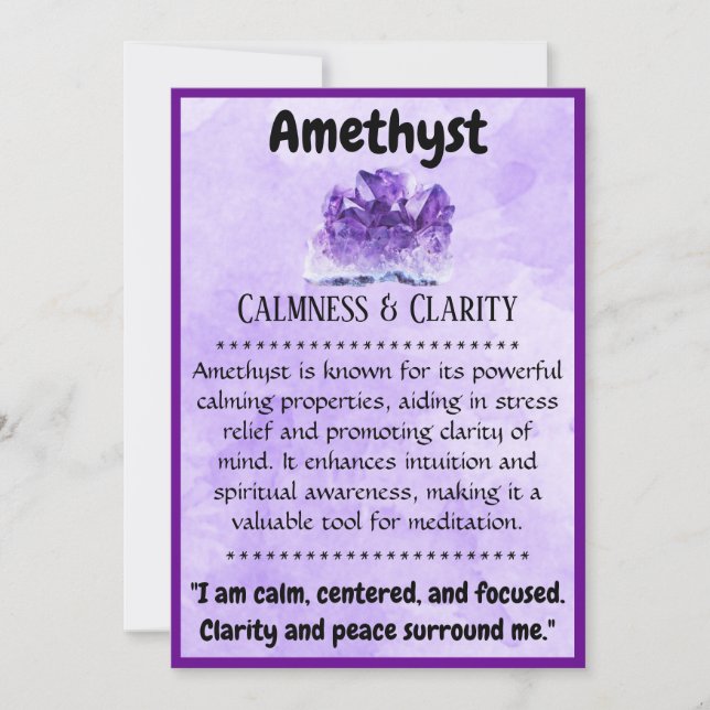 Cartes Pour Fêtes Annuelles Crystal Signification Card - Améthyste (Devant)