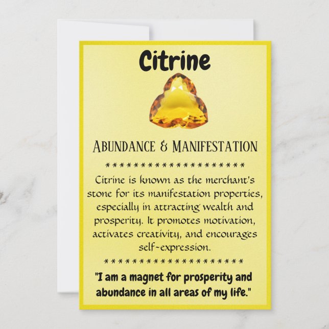 Cartes Pour Fêtes Annuelles Crystal Signification Card - Citrine (Devant)