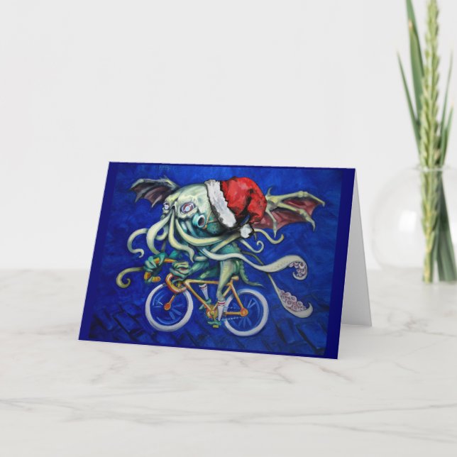 Cartes Pour Fêtes Annuelles Cthulhu sur une bicyclette (Devant)