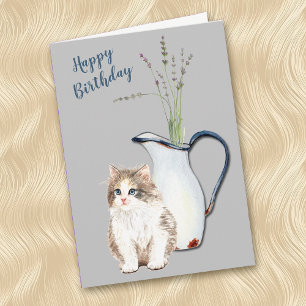 Cartes Pour Fêtes Annuelles Cuddly Kitten and Country Kitchen Pitcher Birthday