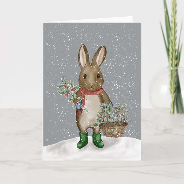 Cartes Pour Fêtes Annuelles Cueillette de verdure dans la neige (Devant)