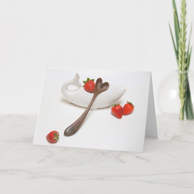 Cartes Pour Fêtes Annuelles Cuillère de coeur de noix avec fraises et poissons (Devant)