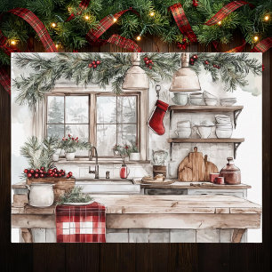 Cartes Pour Fêtes Annuelles Cuisine de Ferme de Noël en Pays Rouge