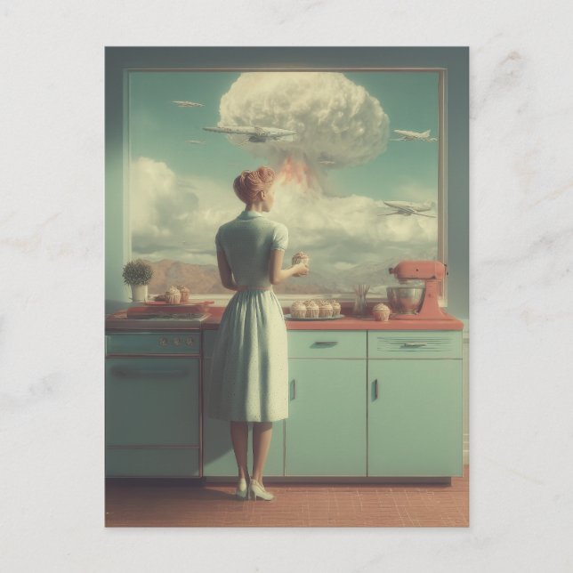 Cartes Pour Fêtes Annuelles Cuisine Rétro Atomique Art Surréaliste (Devant)