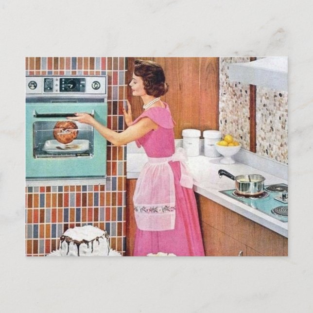 Cartes Pour Fêtes Annuelles Cuisine rétro vintage cuisinière (Devant)