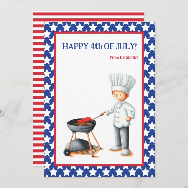 Cartes Pour Fêtes Annuelles Cuisine rouge blanc et bleu 4 juillet heureux (Devant / Derrière)