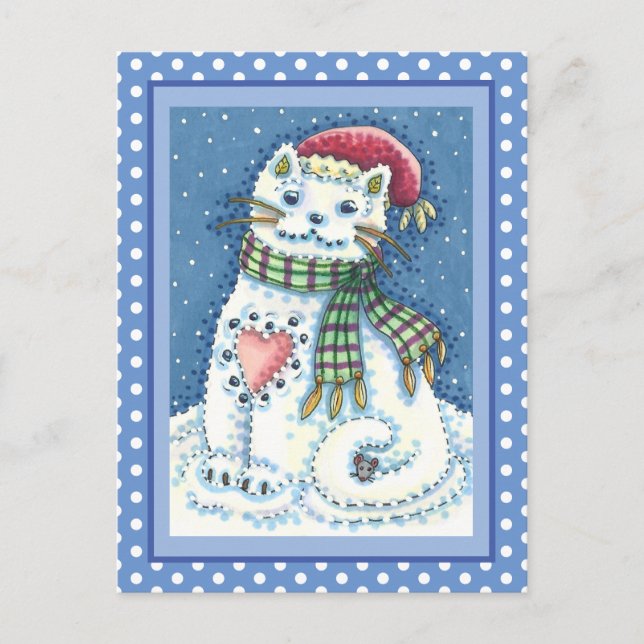 CARTES POUR FÊTES ANNUELLES CUISINE SNOWMAN, CHAT À LA NEIGE ET SOURIS (Devant)