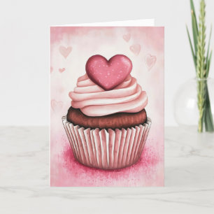 Cartes Pour Fêtes Annuelles Cupcake Coeur Rose