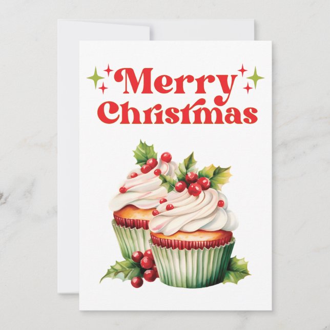 Cartes Pour Fêtes Annuelles Cupcake de Noël Holly Berry (Devant)