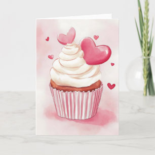 Cartes Pour Fêtes Annuelles Cupcake et Coeurs roses mignons