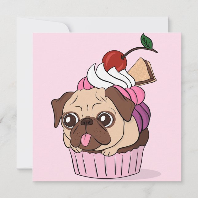 Cartes Pour Fêtes Annuelles Cupcake Pug se traduit par Carlin Cupcake ou Pug C (Devant)