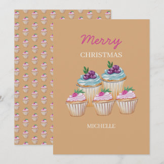 Cartes Pour Fêtes Annuelles Cupcakes Et Fruits Motif Aquarelle